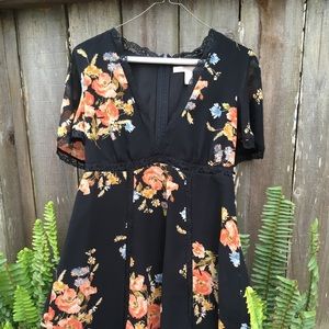 Floral Lace Black Dress